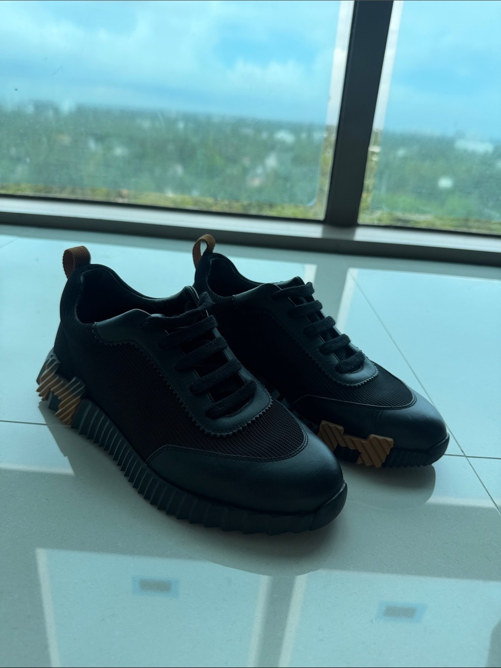 Hermes Black Sneakers with Brown Accents